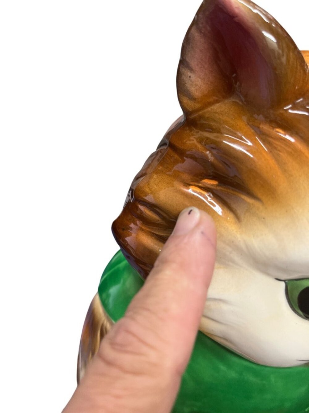 Japan Made vintage 50's brown green cat kitten 10"x7"x5" cooke jar SKU 10-238 - Picture 10 of 16